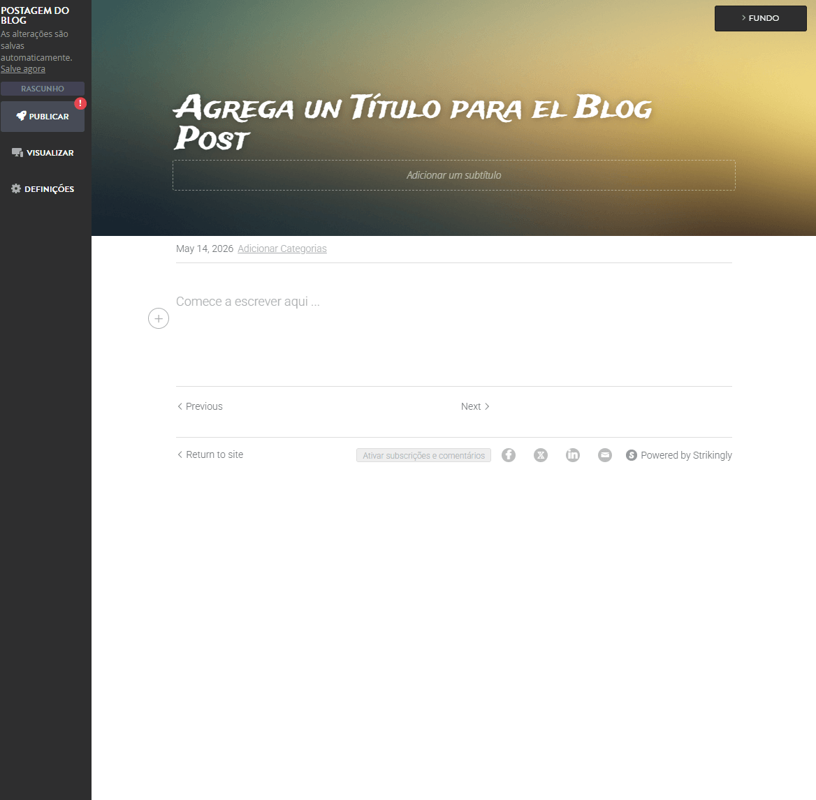 Editor do Blog Strikingly