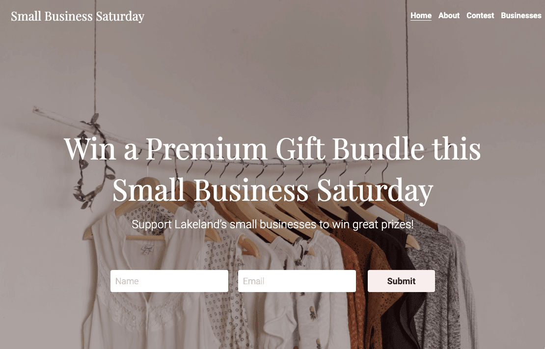 Modelo de concurso para pequenas empresas da Strikingly