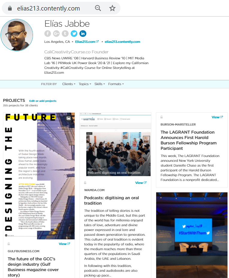 Elias213.com Elias Jabbe Contently Portfolio UWIRE 100 IRTS Award MIT Media Lab Harvard Business Review 2010 Case Magazine Moments Online Storytelling Podcast Production CaliCreativityCourse.png