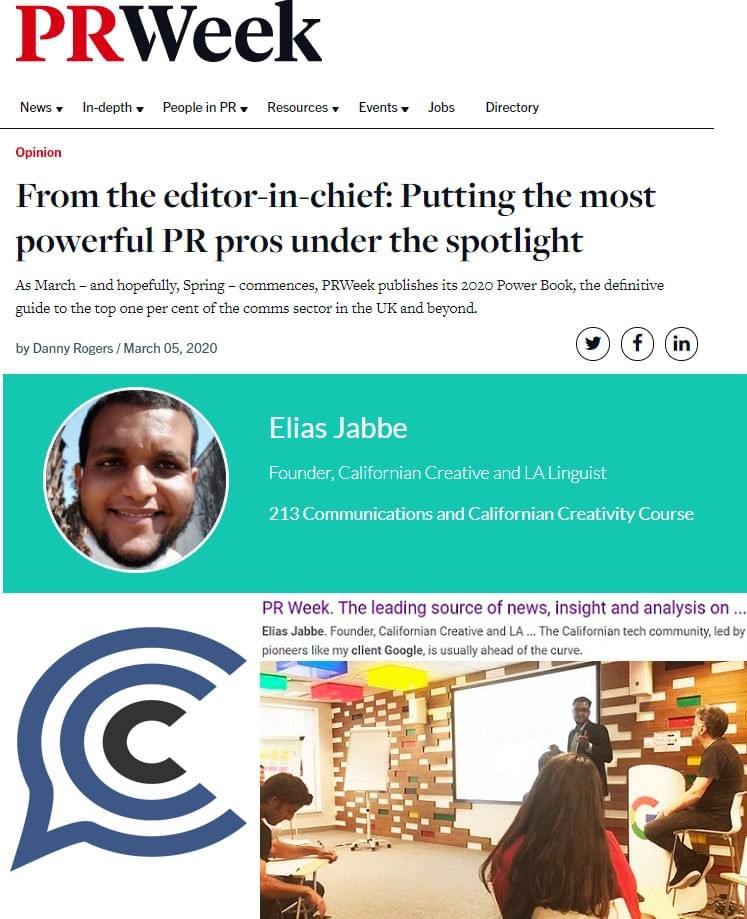 Elias213.com Elias Jabbe PRWeek Power Book Top 1 Percent Google Client Global Revenue Workshop London First Californian Coast native named to Power Book award in UK CaliCreativityCourse.co.jpg