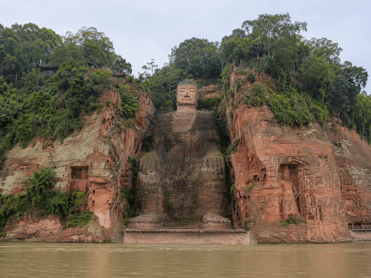 Leshan Giant Buddha carved into a riverside cliff on a day trip from Chengdu