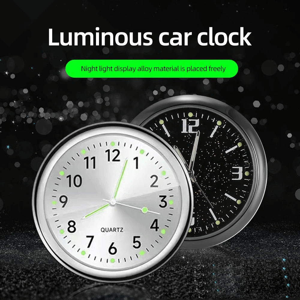 Universal Luminous Car Clock - Mini Quartz Analog Watch for Dashboard & Air Vent (Custom Logo Option