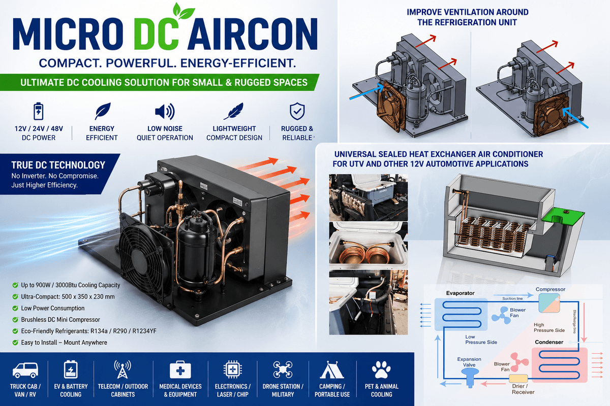 RIGID Micro DC Aircon  Compact 12V 24V 48V Battery-Powered Air Conditioner
