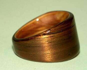 Hawaiian Koa Ring with Juniper heartwood liner.  This was a size 10. 14.5mm wide with a hidden taper to 6mm.