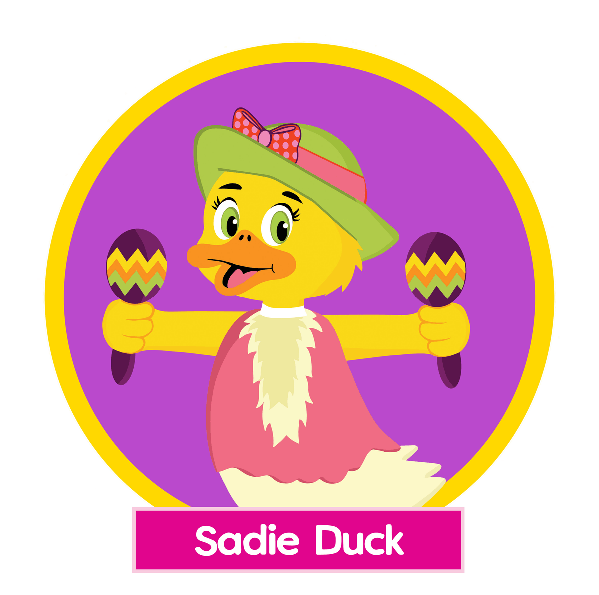 Sadie Duck shaking her maracas with joy, keeping the rhythm flowing in Harmony Ridge.