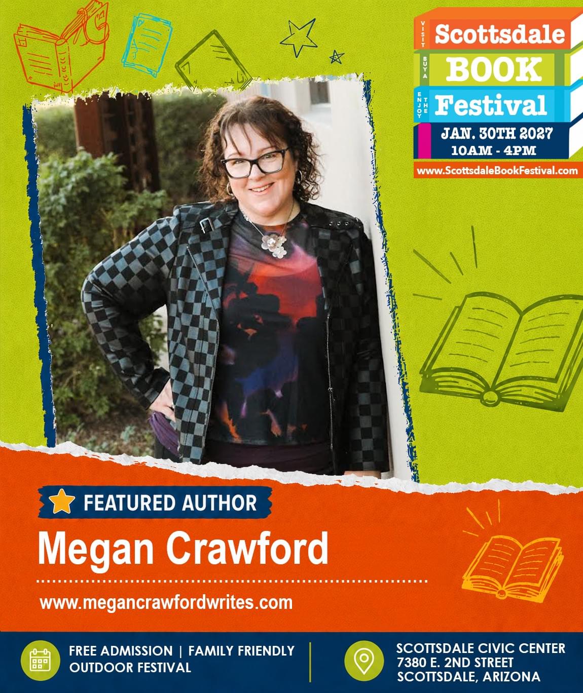 Megan Crawford, featured romance author appearing at Scottsdale Book Festival 2027 in Scottsdale, Arizona.