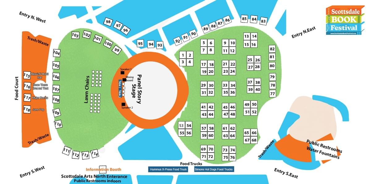 Scottsdale Book Festival 2026 Site Map of Author, Publishers, and Food Exhibitors Scottsdale Book Festival 2026 Site Map of Author, Publishers, and Food Exhibitors