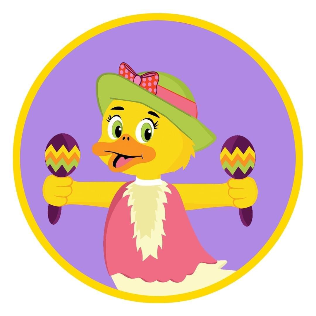 Sadie Duck shaking maracas and dancing happily.