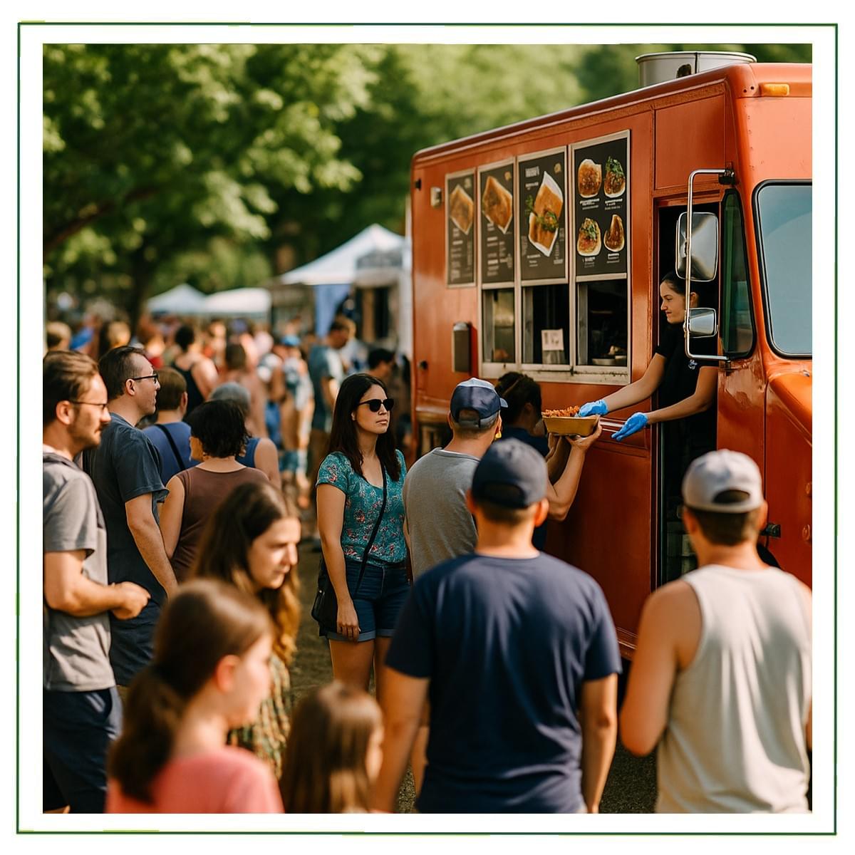 Food booth serving attendees at an outdoor community festival.