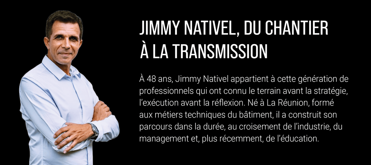 Portrait de Jimmy Nativel, formateur à l’Éducation nationale à La Réunion et ancien dirigeant industriel dans les secteurs du verre et de l’aluminium dans l’océan Indien.