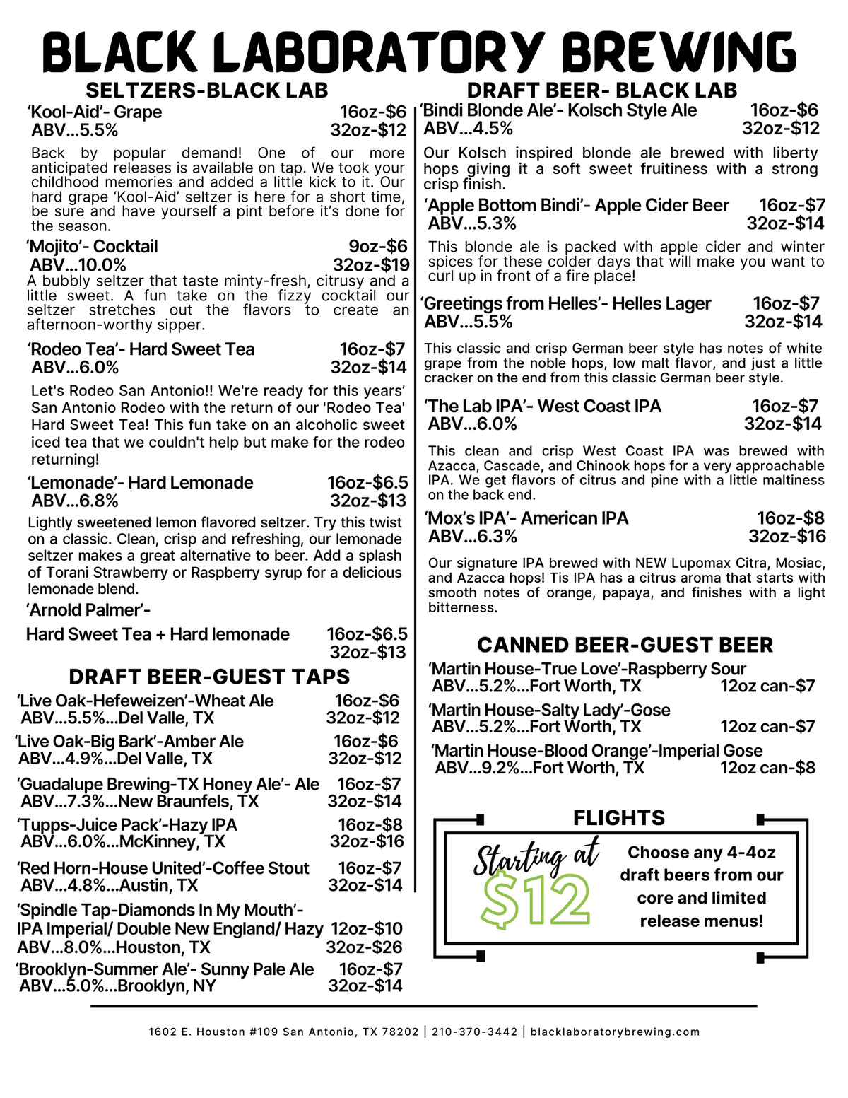 Taproom Menus Black Laboratory Brewing