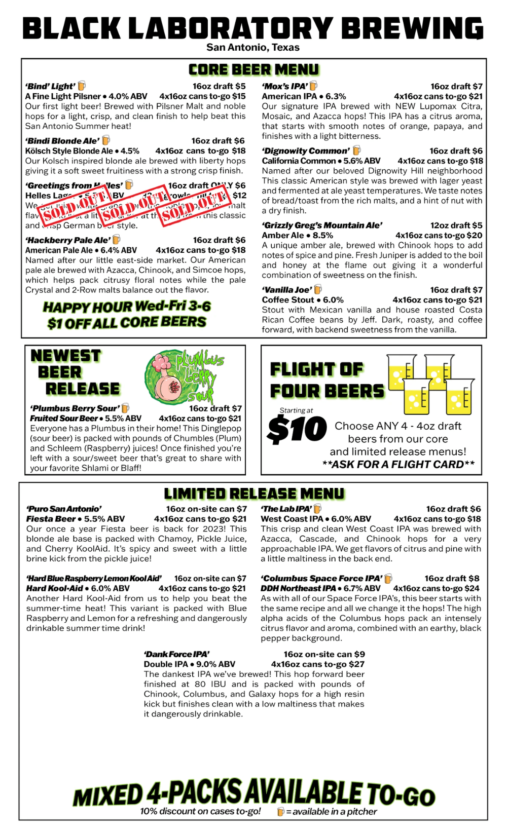 Taproom Menus Black Laboratory Brewing