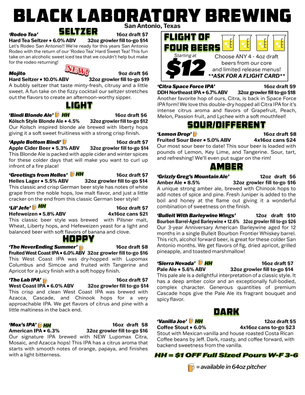 Taproom Menus Black Laboratory Brewing