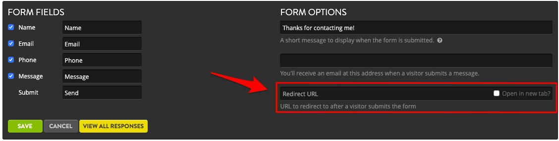 Redirect URL setting that sends a completed lead form to a resource page