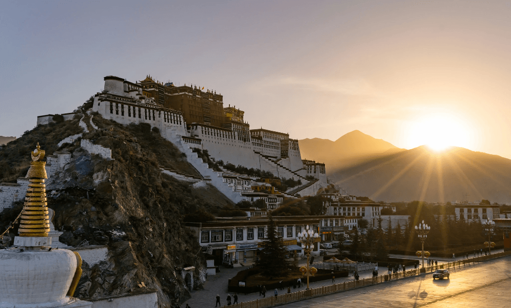beautiful sunset view while visiting tibet near Potala Palace