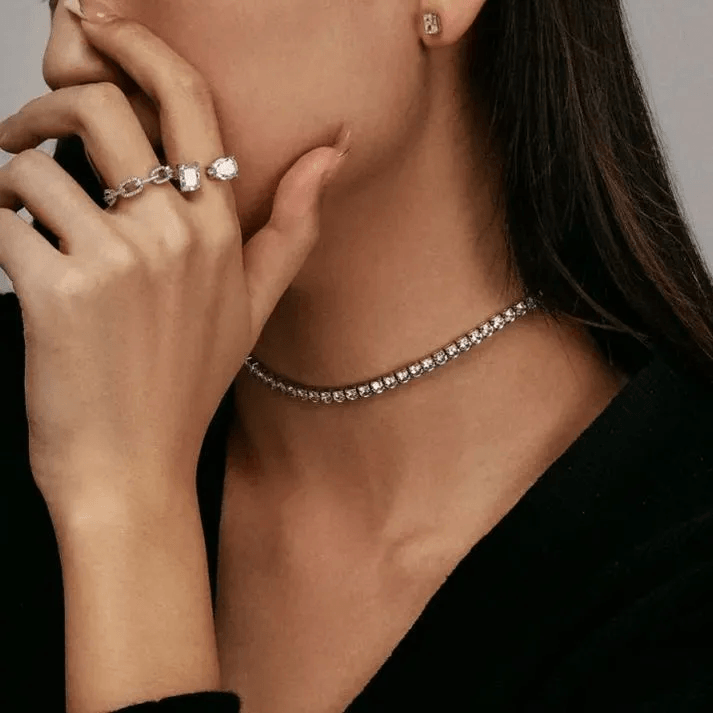 Silver and Moissanite Chain Necklace adding glamour