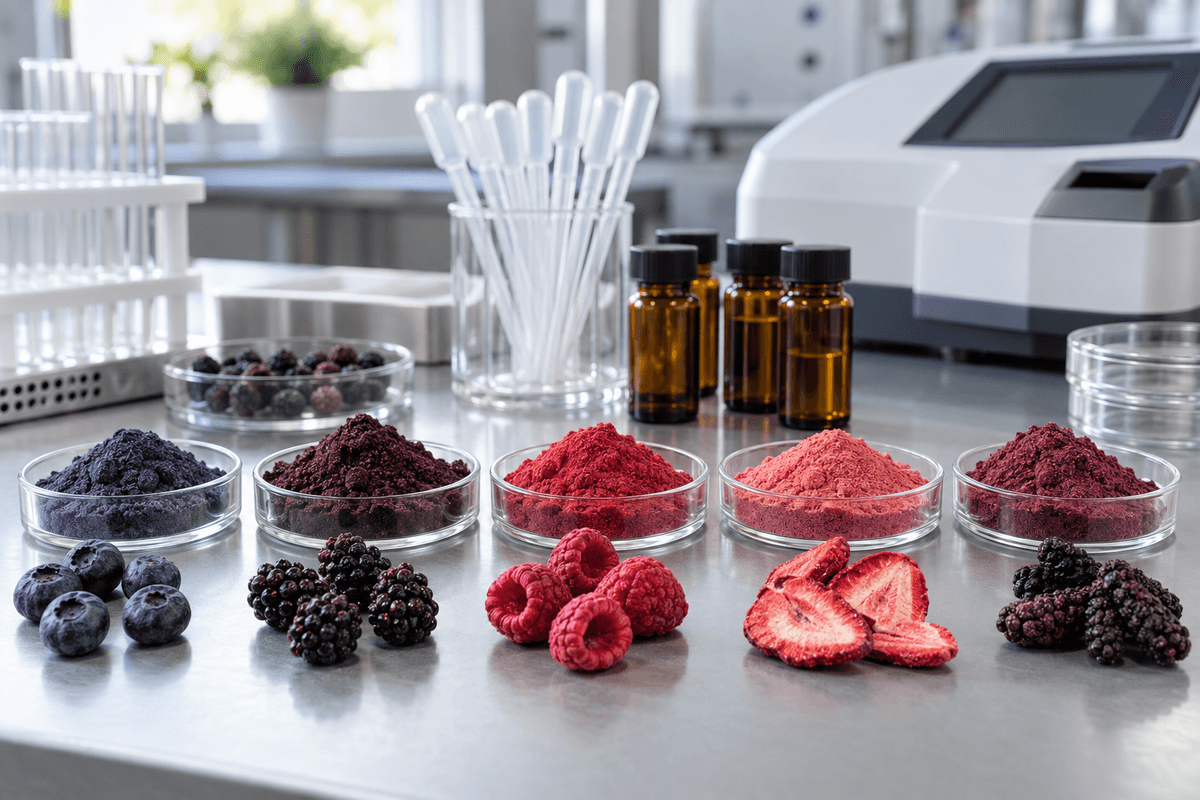 berry powder lots prepared for anthocyanin and phenolic testing