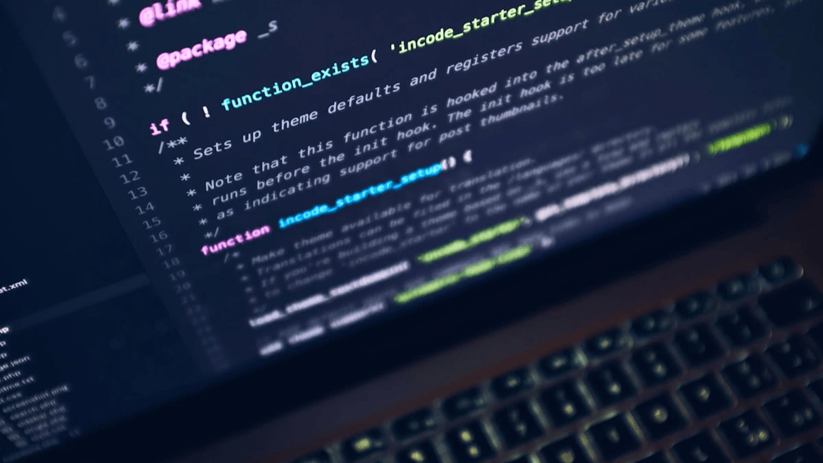 Code displayed on a laptop during a website performance review