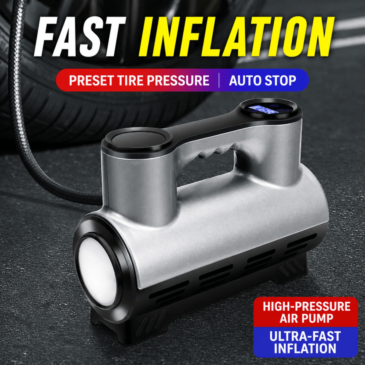 Portable car tire inflator pump product image