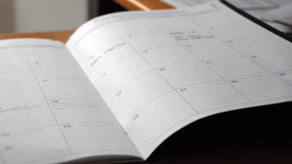 Open monthly planner ready for a practical website publishing schedule