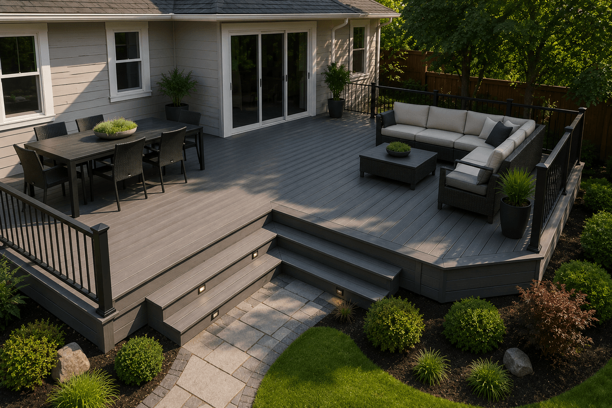 Different deck shape concepts for a backyard layout
