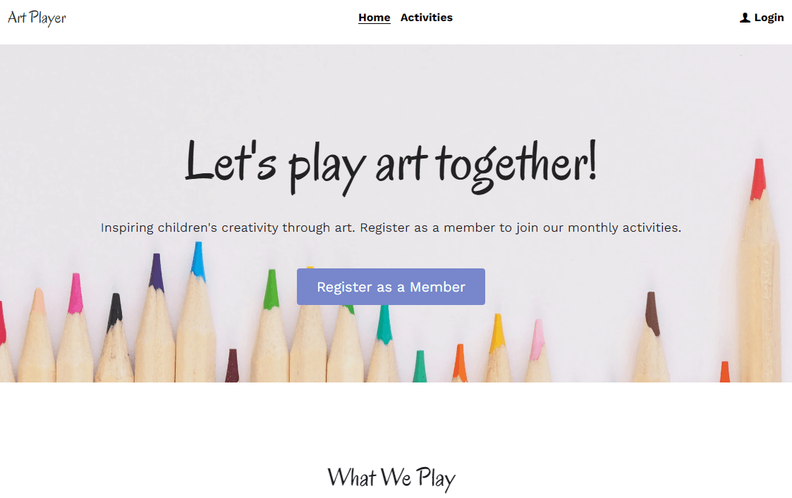 Art Player website using distinctive typography, illustrations, and a clear membership action
