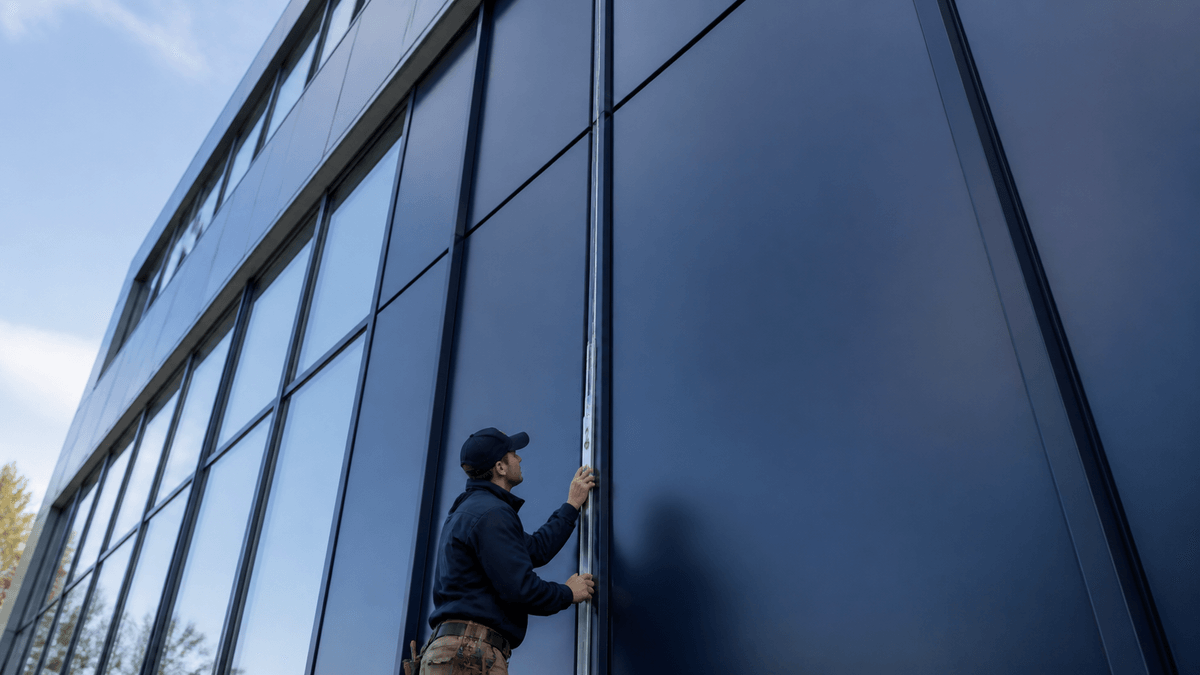  Facade panel reveal trim checked for alignment