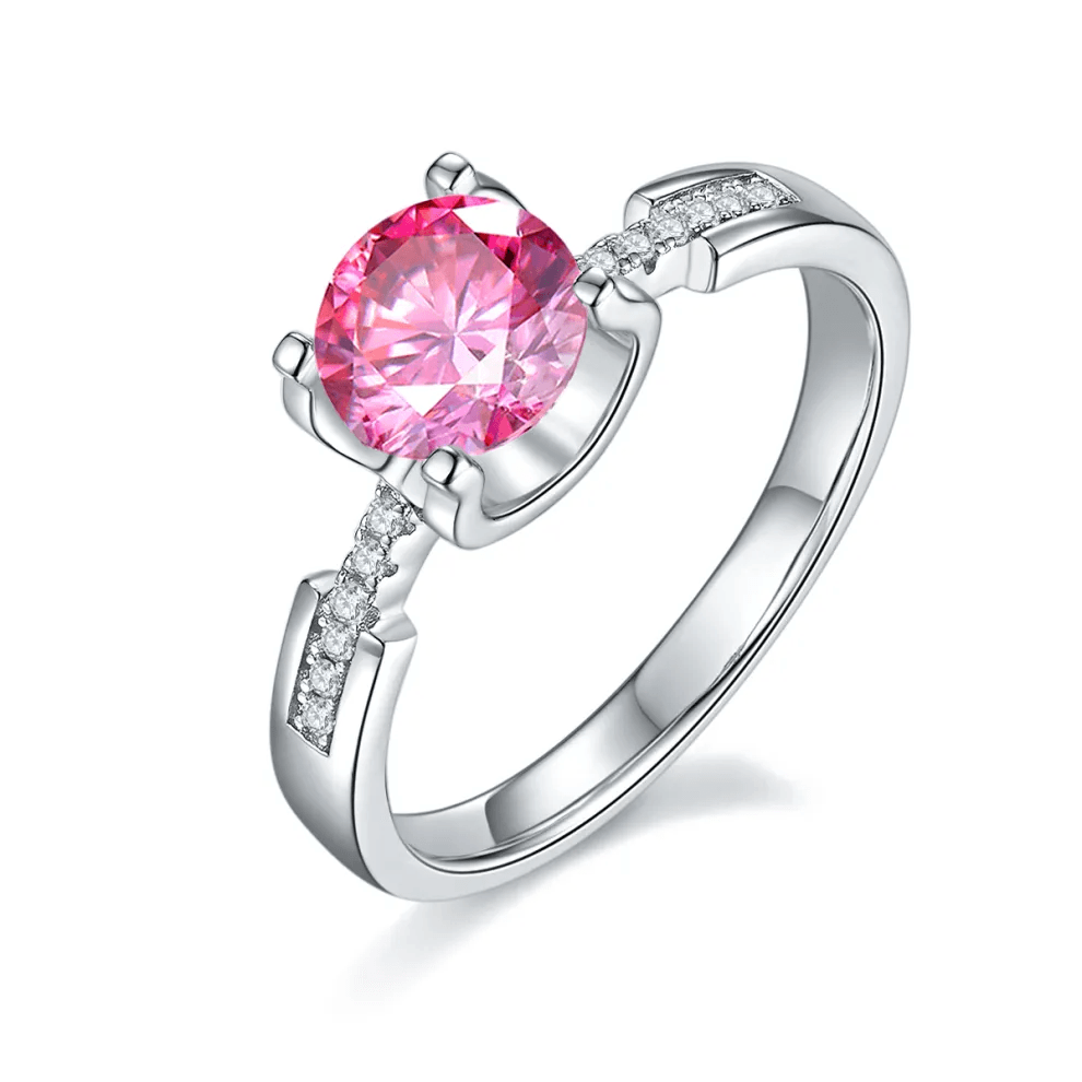 Exquisite pink moissanite ring with sparkling diamond accents