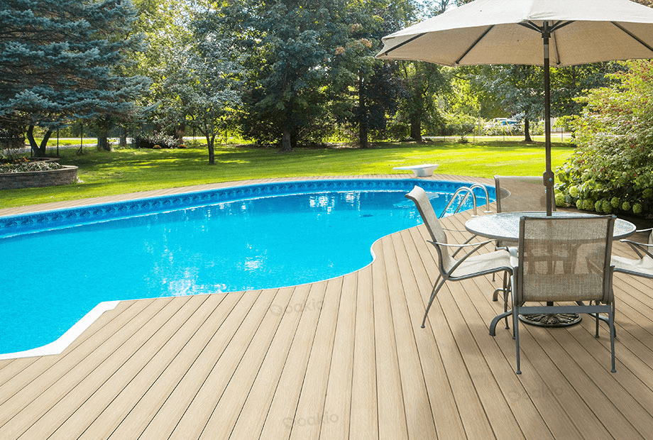 composite deck around pool showcasing durability and style