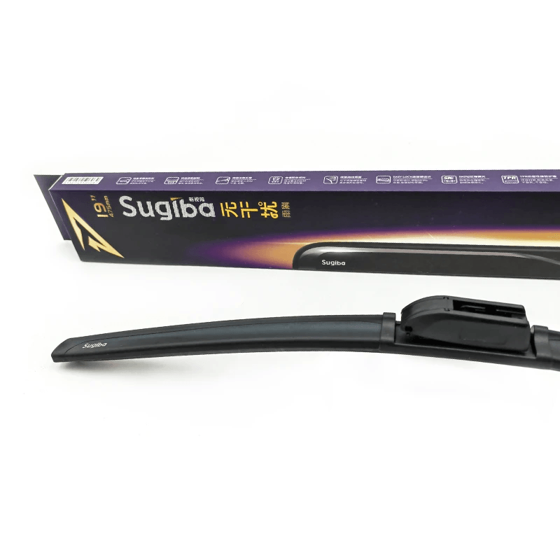 Quality inspector checking rubber edge and spring steel pressure on a frameless wiper blade.