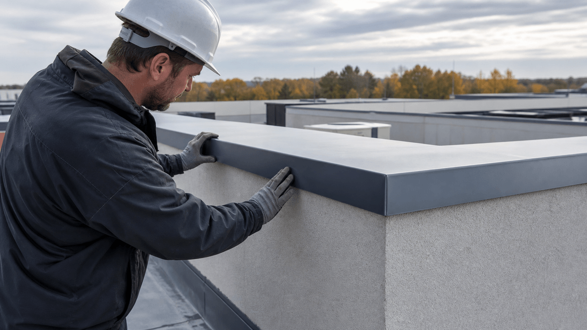 Folded coping profile installed on a parapet wall