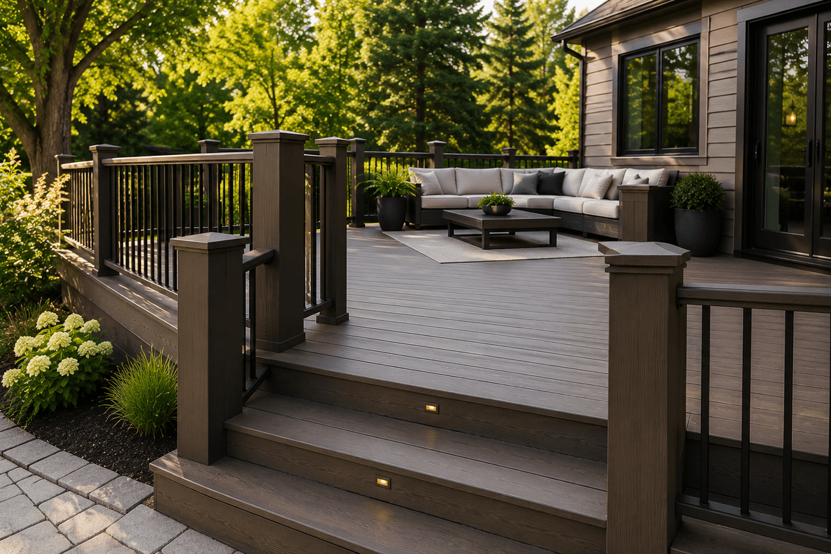 Solid composite posts used with a clean modern deck railing