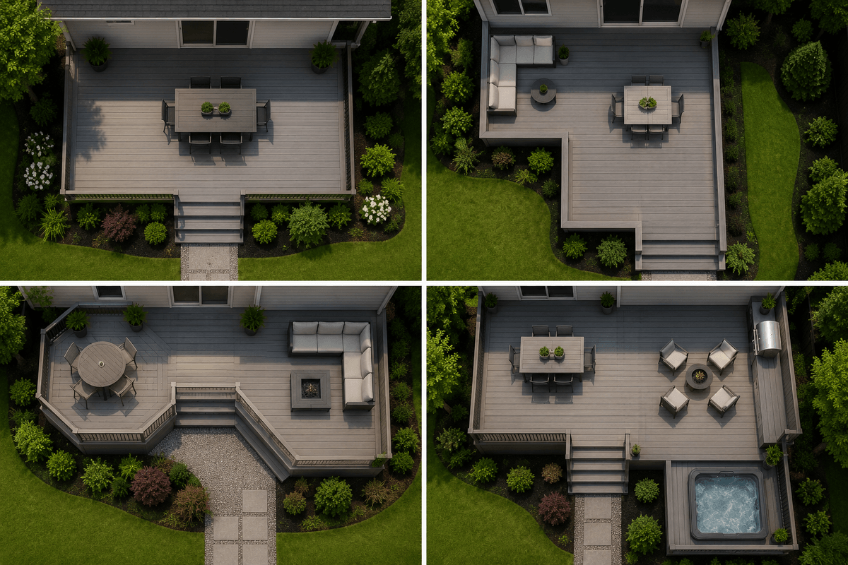  L-shaped deck connecting dining and lounge areas