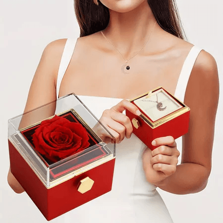 Stunning rose jewelry box showcasing preserved roses.