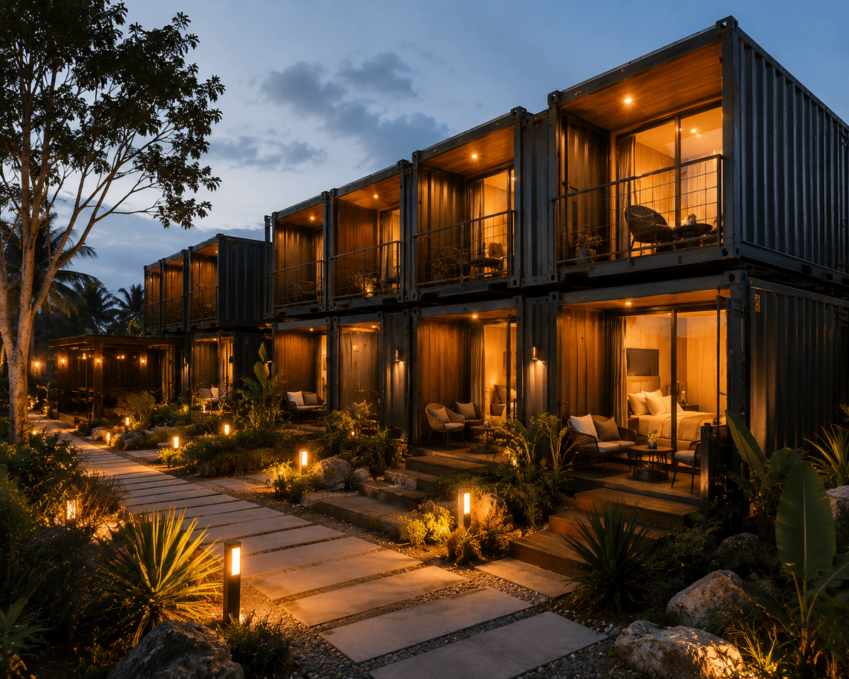Hotel contenedor modular con terrazas privadas