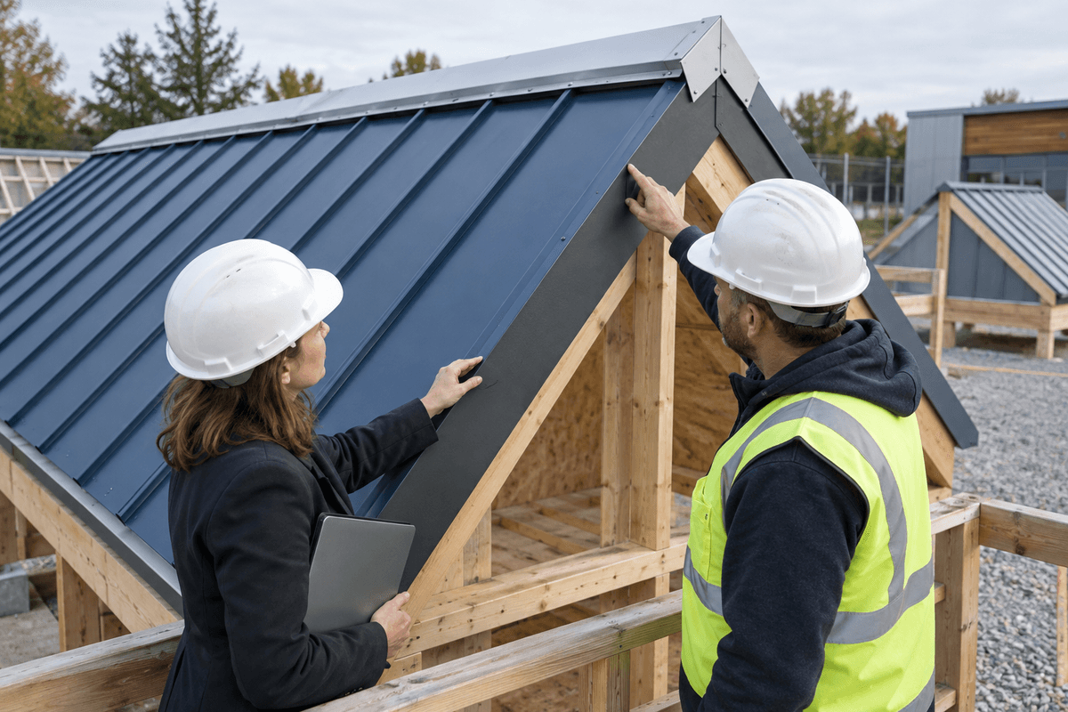 Rake and ridge details reviewed on a roof mock-up