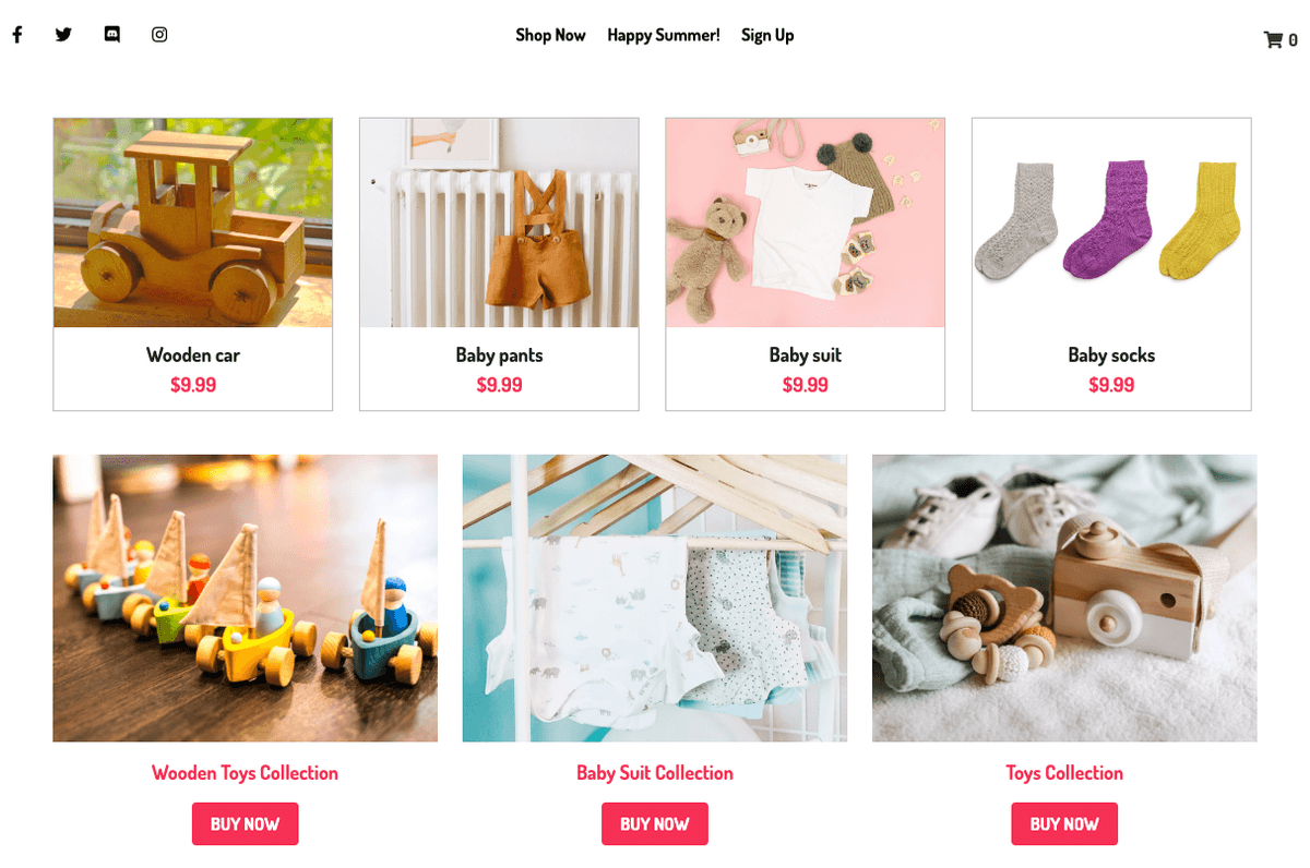 Peggi store layout showing individual products and several customer-friendly collections