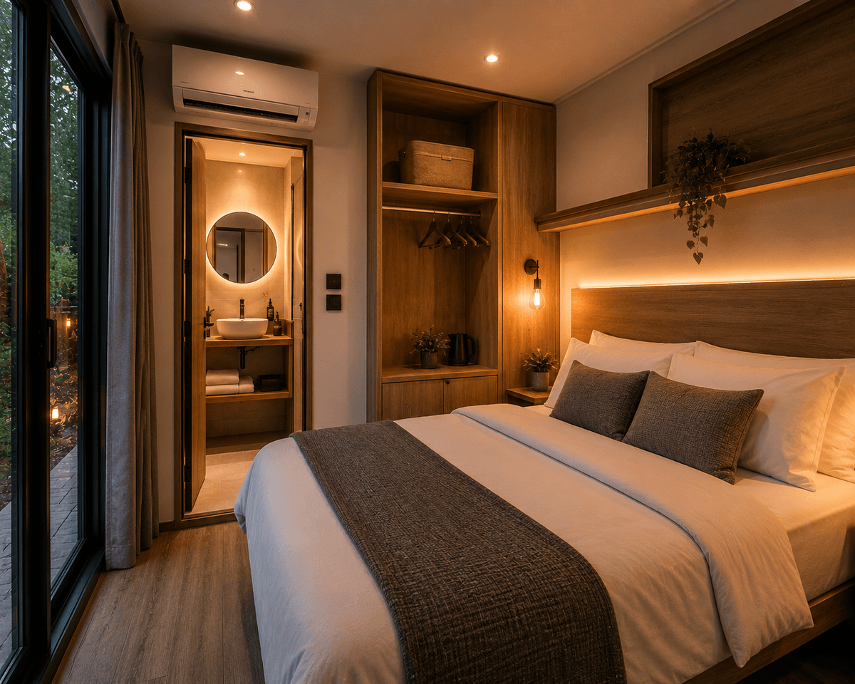 Interior de habitación para hotel contenedor