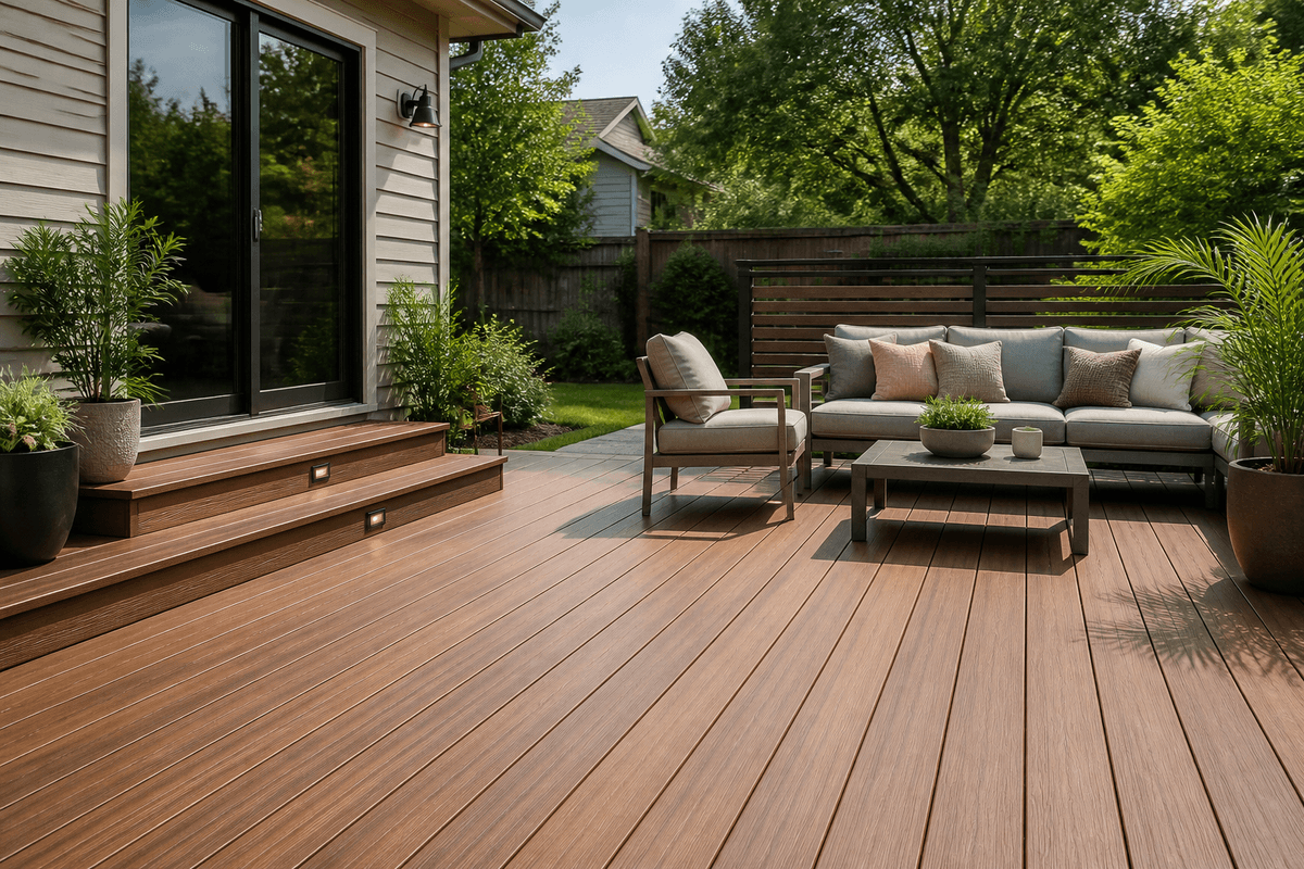 Close-up of synthetic wood deck texture and clean gaps