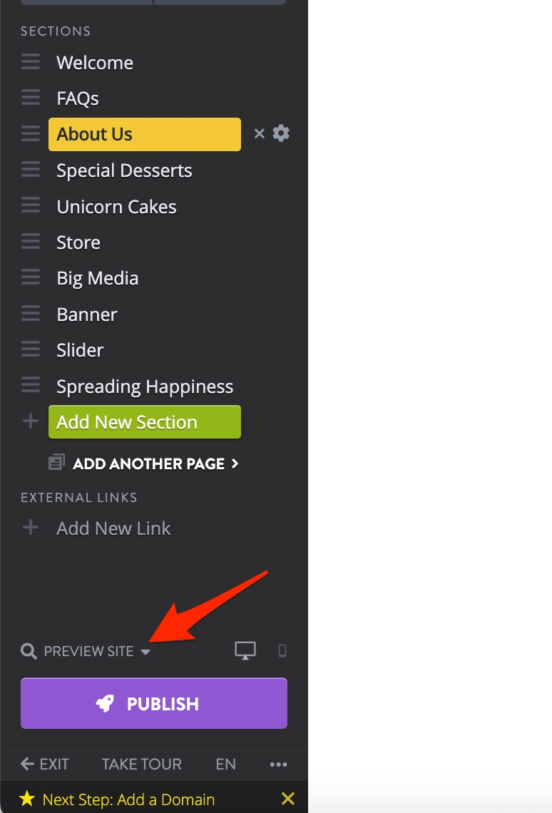 Website preview controls