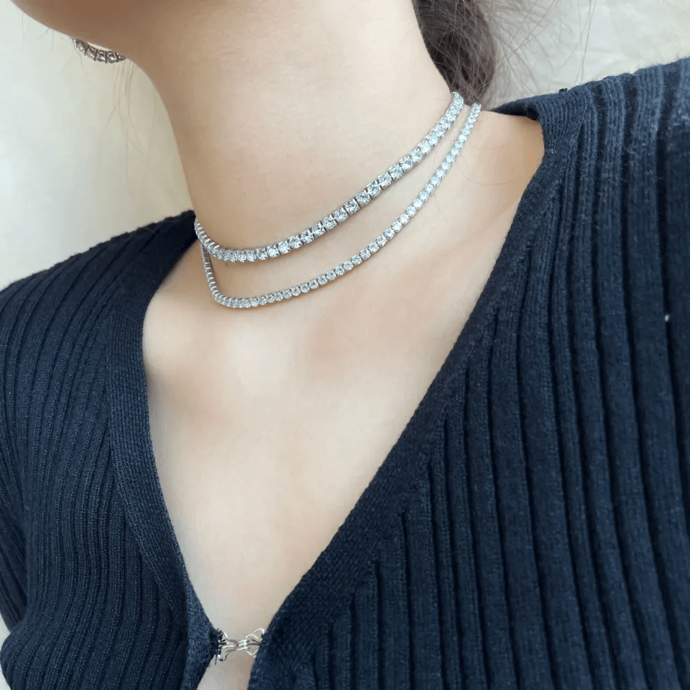 Glamorous moissanite tennis chain necklace showcasing silver and moissanite chain