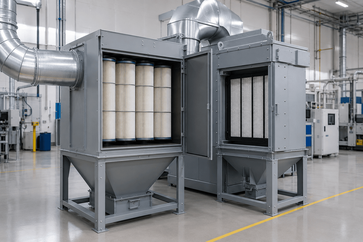  Industrial dust collection capture hood close to a powder handling source