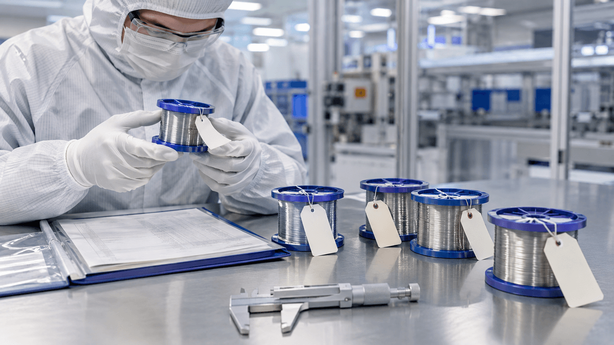Medical nitinol wire spools with lot traceability labels