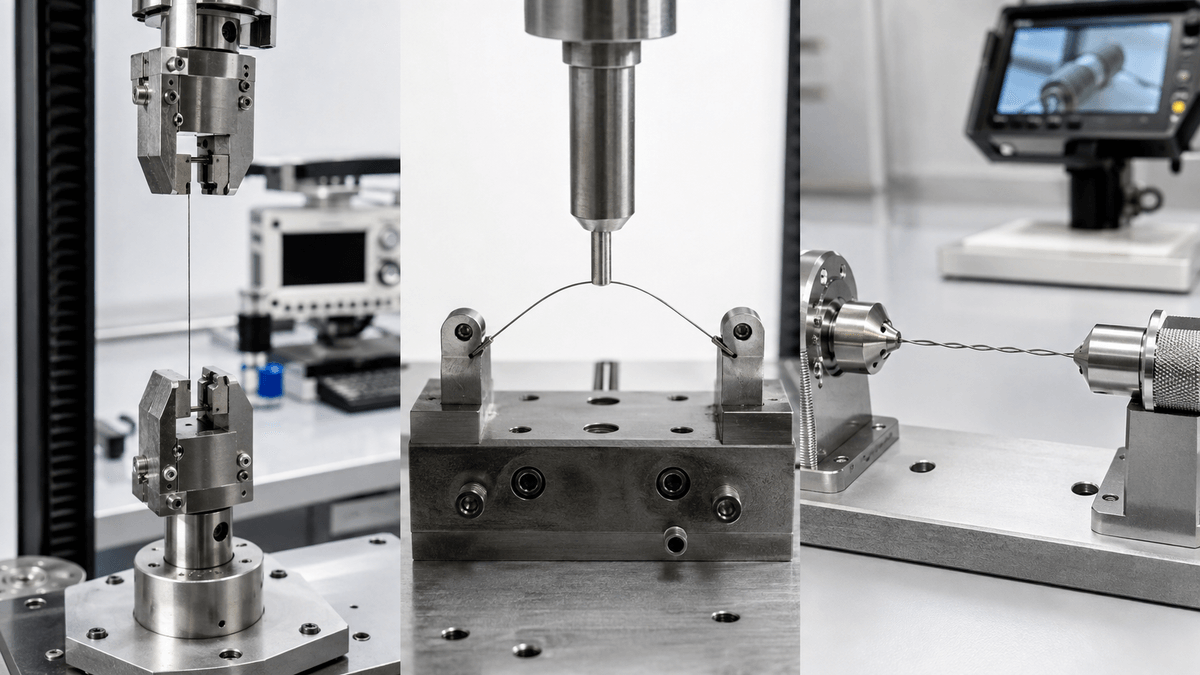 Super elastic nitinol wire strain budget test fixtures