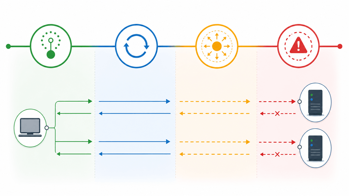 DHCP lease timeline showing obtained, renewal, rebinding, and expiration points