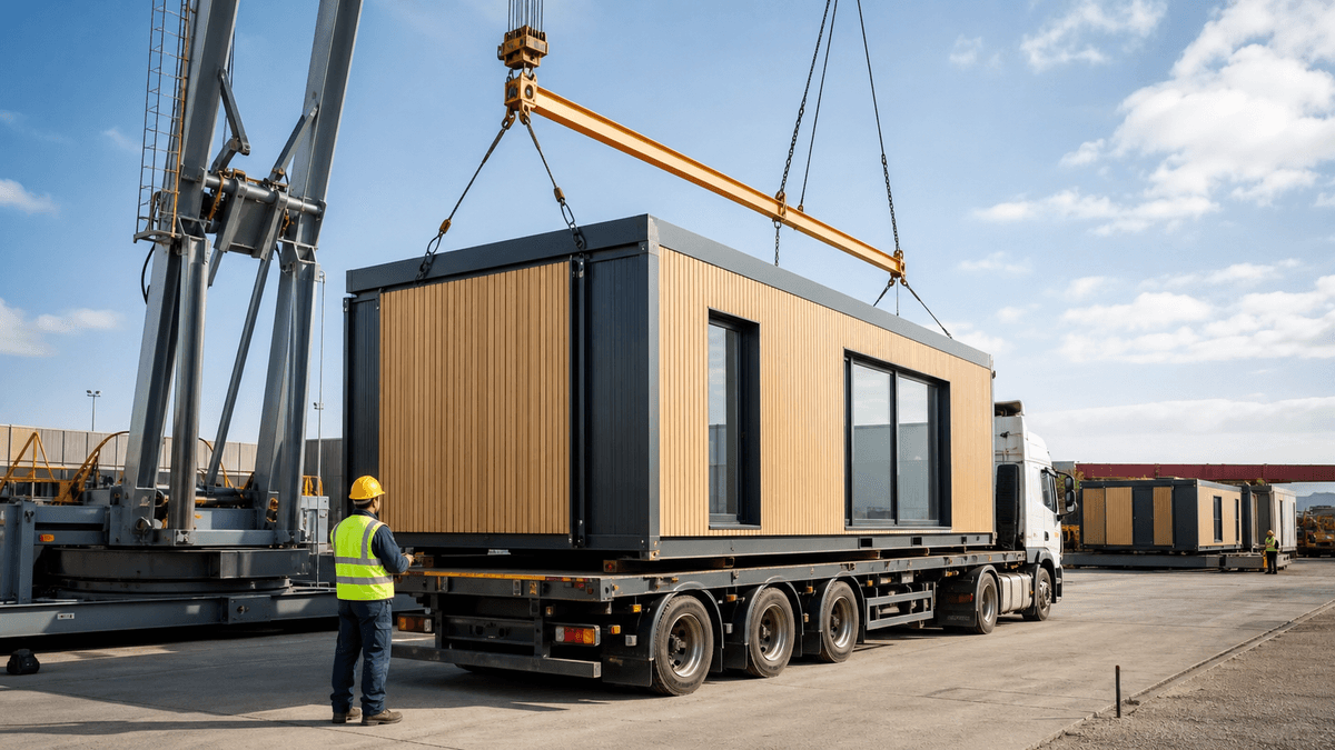  Casas prefabricadas modulares en un terreno preparado