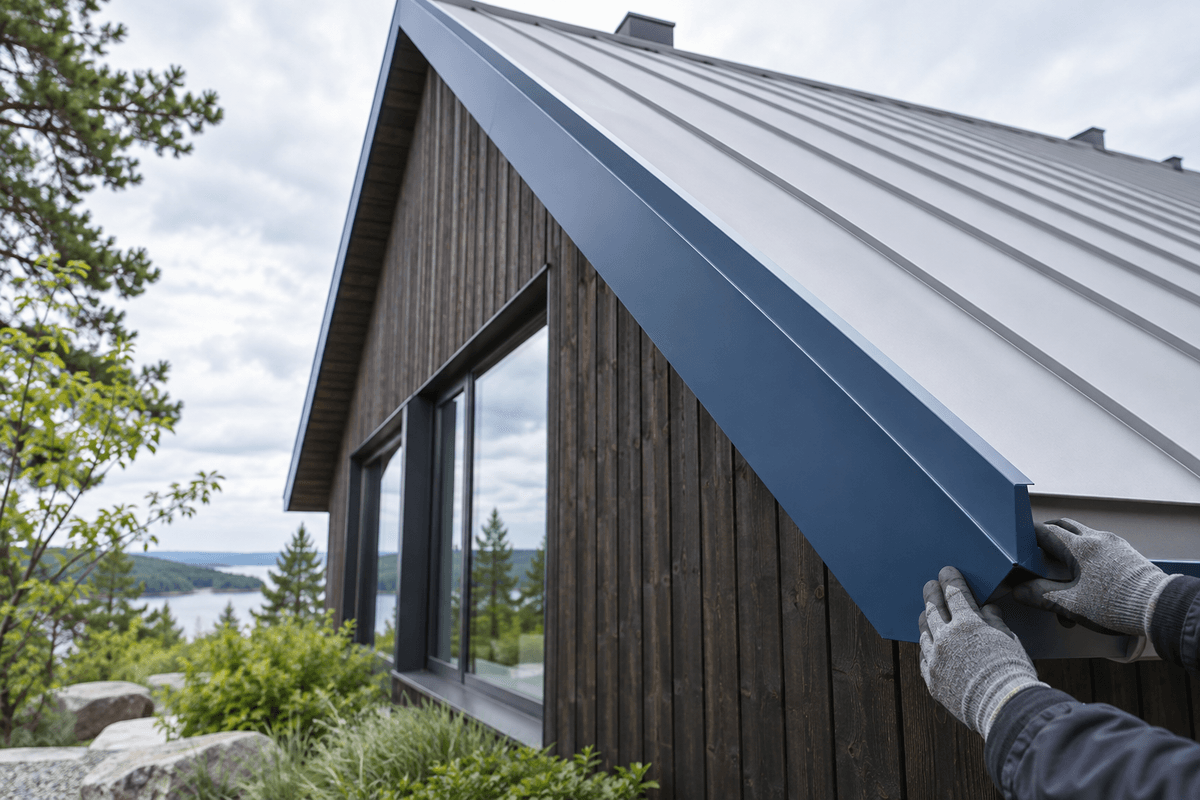 Eave trim fitted where roof panels meet fascia