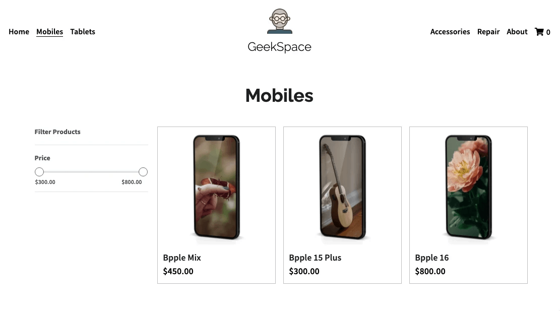 Product category filtering visual representation in online store.