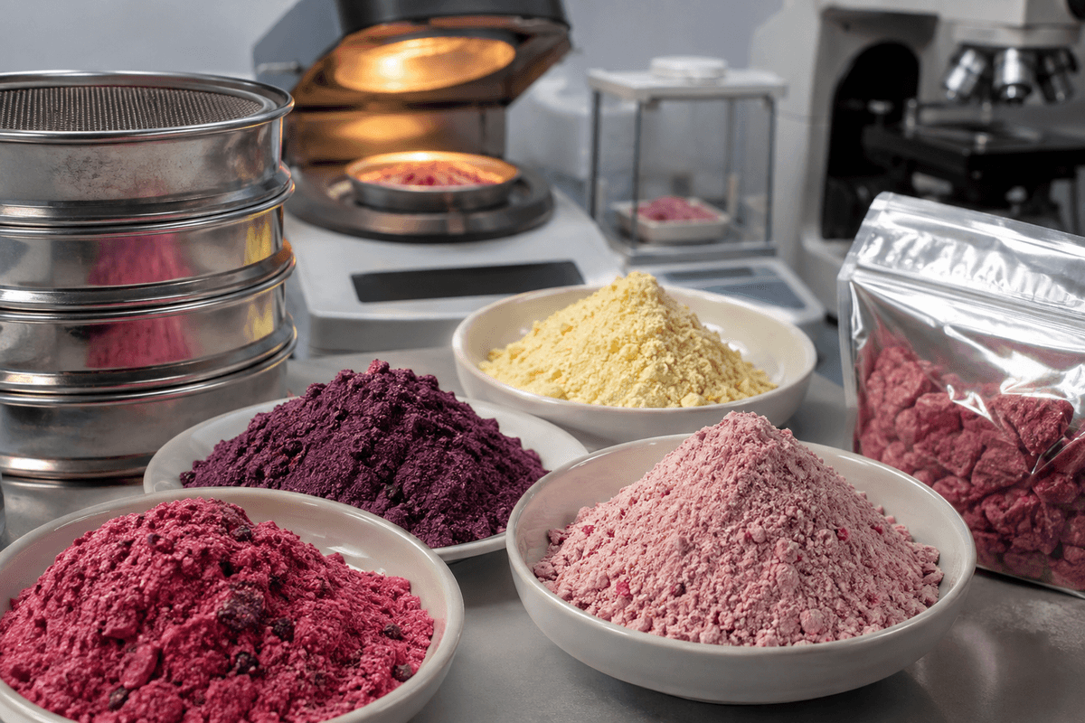quality control tests for freeze-dried fruit powder supplement ingredients