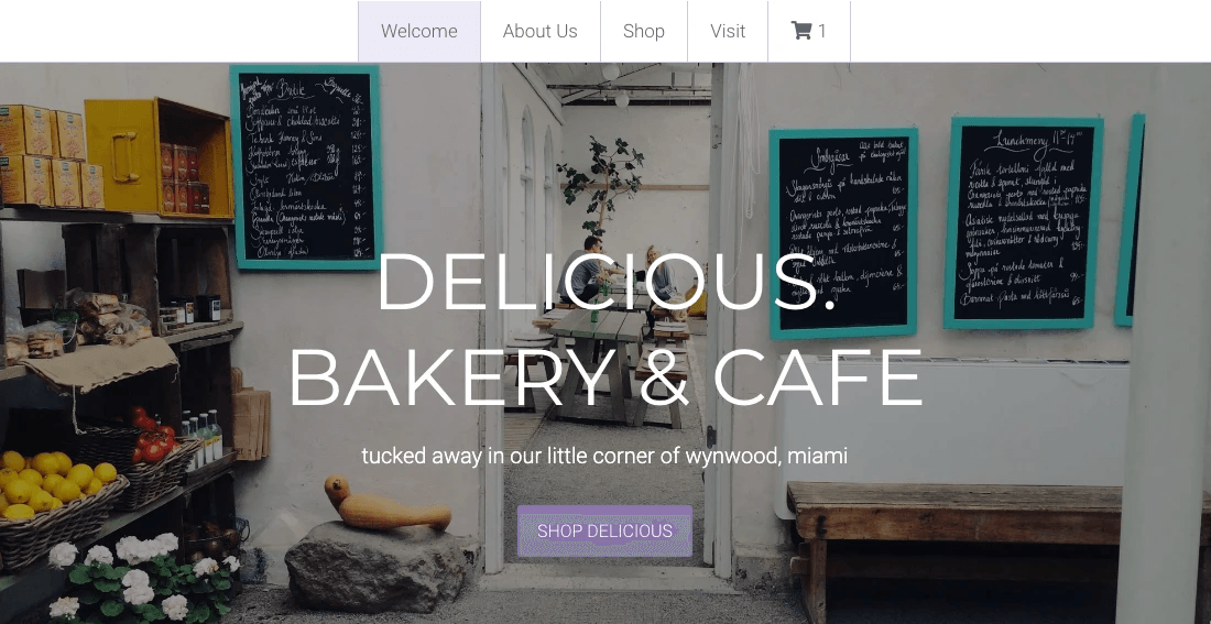 Strikingly bakery website identifying its local Wynwood Miami location in the opening message